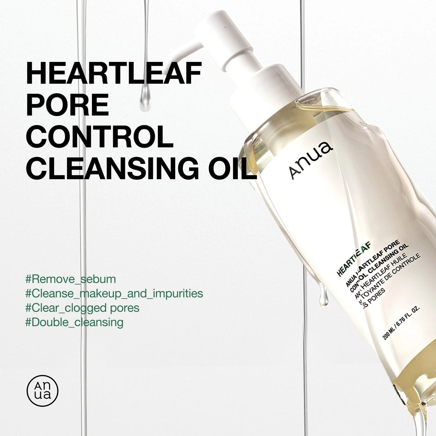 Aceite limpiador para el control de poros con hoja de corazón de ANUA