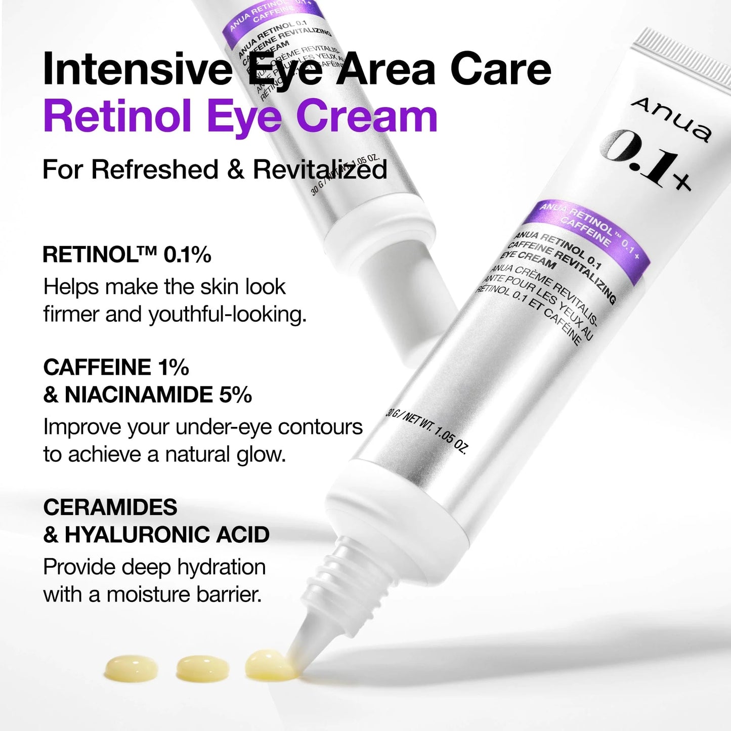 Crema revitalizante para ojos con cafeína y retinol ANUA 0.1